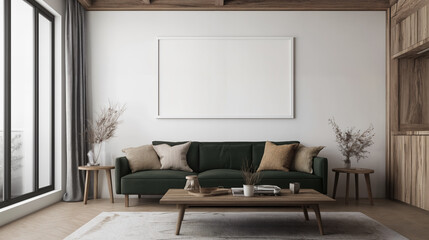 Fototapeta premium Modern cozy living room with green sofa