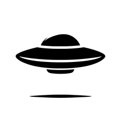 UFO Icon: A simple, yet captivating silhouette of a classic flying saucer UFO. Perfect for adding a touch of sci-fi intrigue to designs related to space exploration, extraterrestrial life.