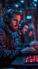 Obraz premium Gamers Play Intensely with Headphones