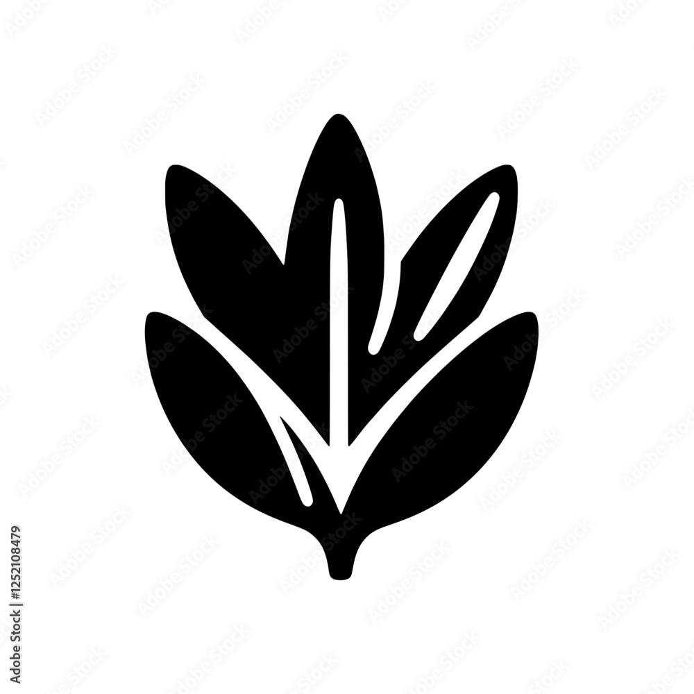 Poster simple leaf silhouette: a minimalist black silhouette of a stylized leaf cluster, perfect for adding