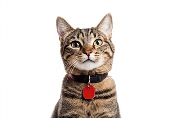 Obraz premium A Tabby Cat Wearing a Collar and Tag