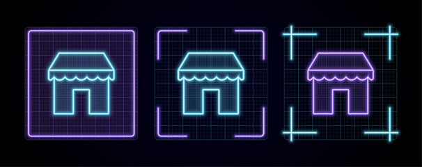 Marketplace icon vector, cyber neon visual, glowing border grid vector.	