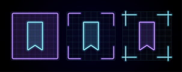 Bookmark icon vector, cyber neon visual, glowing border grid vector.	