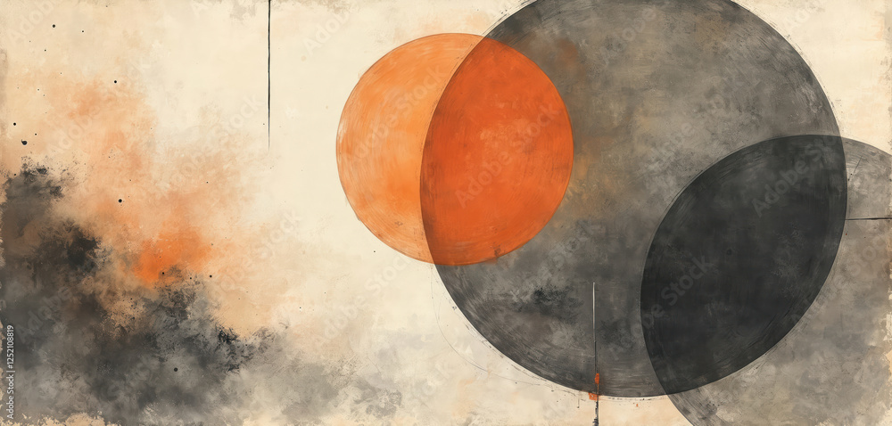 Aufkleber vintage charcoal illustration in circular style with delicate orange and gray hues blending in circl