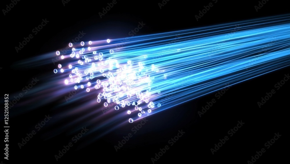 Poster futuristic abstract light trails representing speed and technology in blue tones, ideal for backgrou