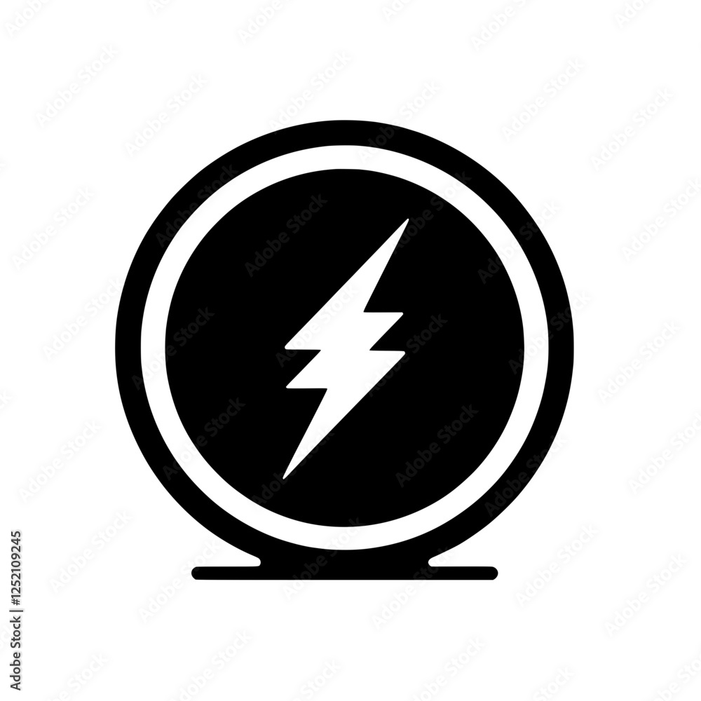 Poster power button with lightning bolt: simple icon representing a power button with a lightning bolt symb