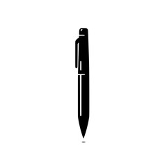 Simple Pen Icon: A minimalist black and white icon of a pen, perfect for illustrating writing, ideas, communication, and creativity in a modern and sleek design.