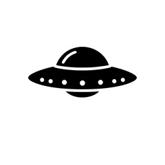 UFO Icon: A minimalist and iconic depiction of a UFO, a classic symbol of extraterrestrial life and the unknown, rendered in black and white.  