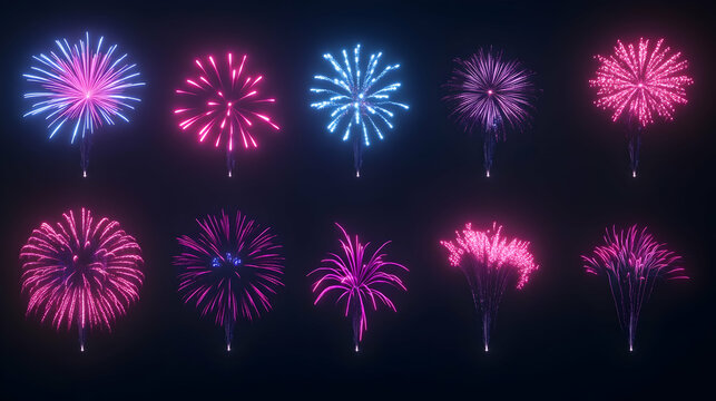 Neon Fireworks Collection Night Sky Display