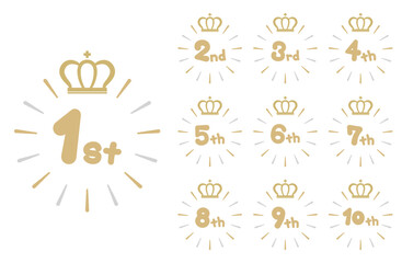 ランキング、周年、アニバーサリーのベクターイラストセット シンプル かわいい 金色 銀色 王冠 