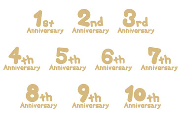 アニバーサリー手書き文字ベクターイラストセット 金色 ゴールド シンプル 