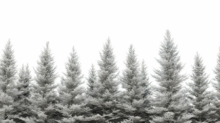 Snowy evergreens, winter forest, white background, holiday card