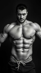 Fototapeta premium muscular photorealistic white black portrait bodybuilder black studio background bodybuilder portrait muscular man banner strength fitness bodybuilding strong male muscle physique power athlete