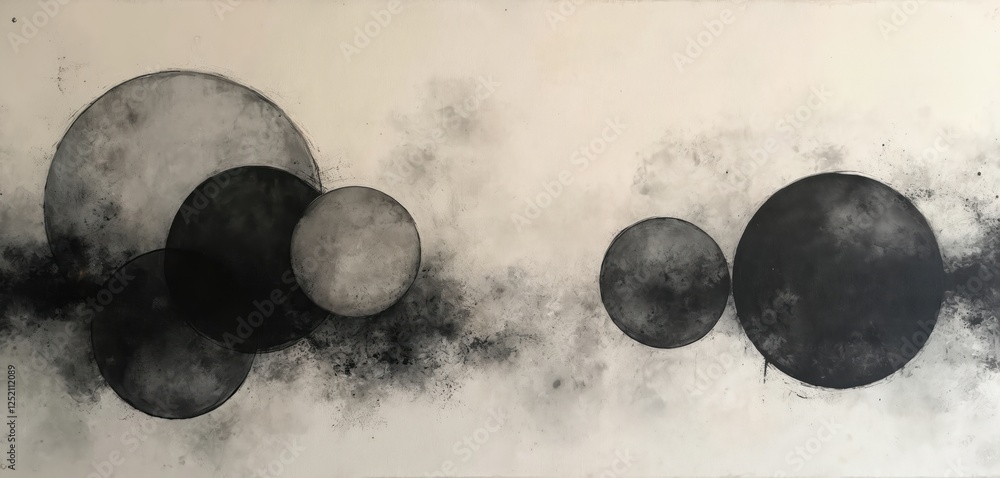 Poster illustration of vintage charcoal painting in circular style with delicate hues blending. circular fo