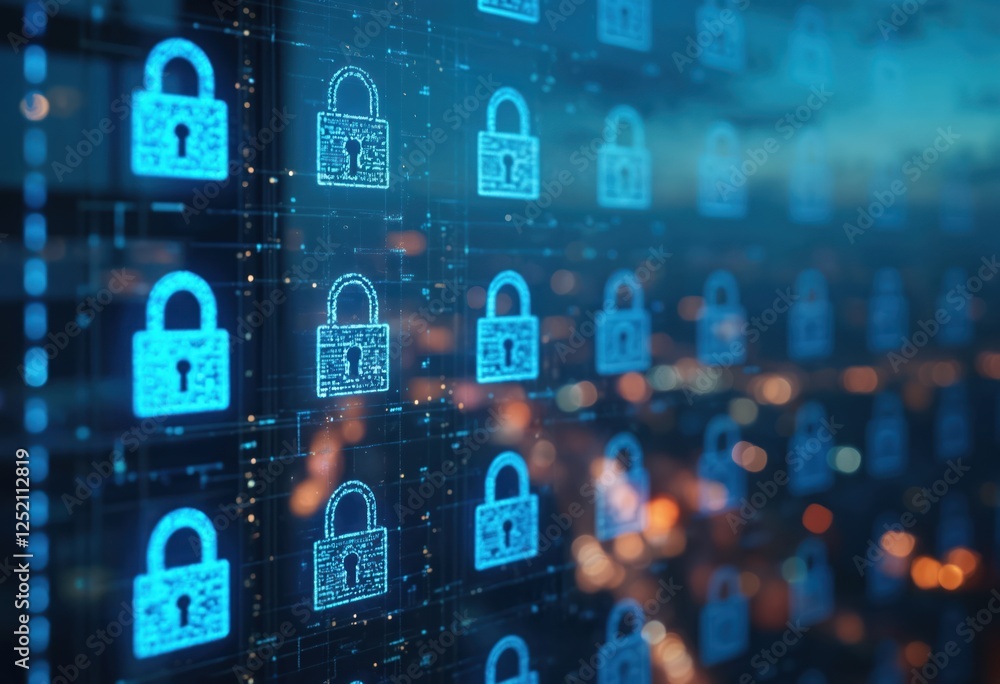 Poster illustration digital transformation with cybersecurity facing escalating threats to data privacy. fe