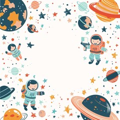 Fototapeta premium a cartoon space scene with planets and astronauts