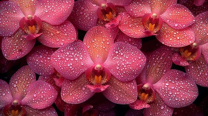 Close-up of pink orchids with water droplets.  Botanical floral background. Stock photo