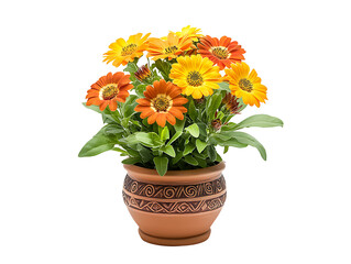 Vibrant flower arrangement in decorative pot home decor bright colors natural setting