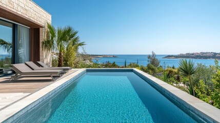 Fototapeta premium Luxury Villa Infinity Pool with Stunning Ocean View