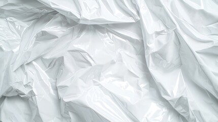 Wrinkled white plastic wrap texture, close up