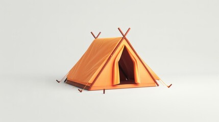 Bright Orange Camping Tent with Open Entrance and Wooden Poles