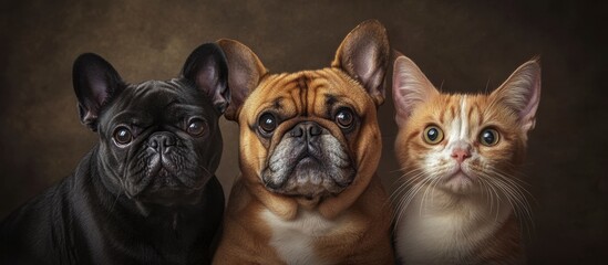 Obraz premium A Cute Cat and Dogs Posing Pet Portrait Friends