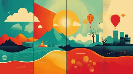 Responsible business practices poster flat design side view CSR theme cartoon drawing Triadic Color Scheme.