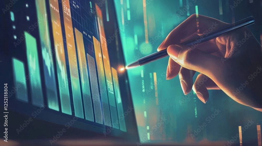 Poster analyzing data trends digital workspace infographic urban environment close-up technology insights