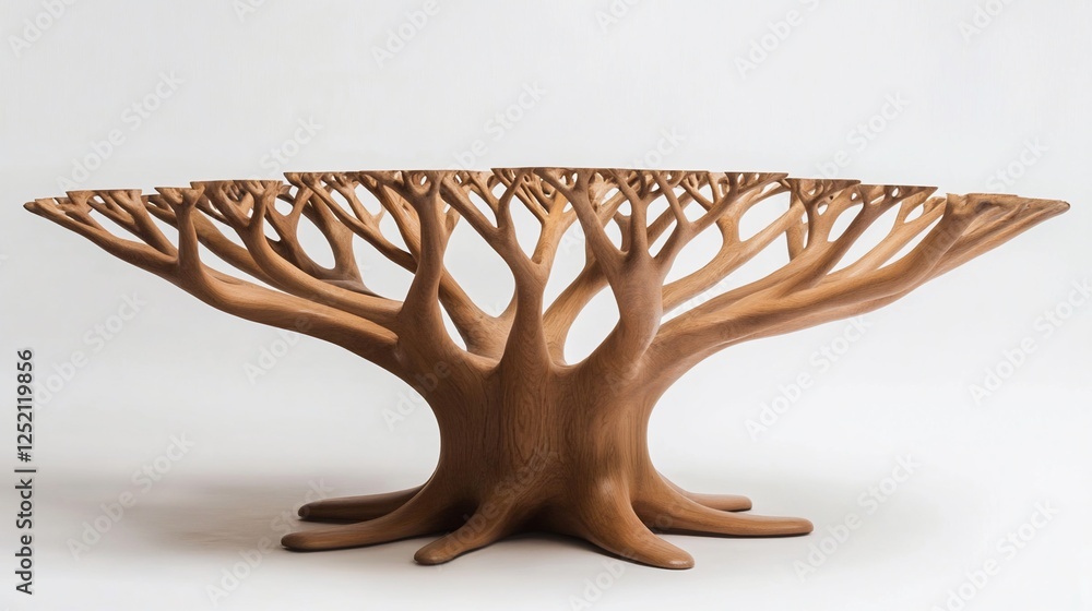 Poster unique wooden tree table with branching support structure for modern interiors