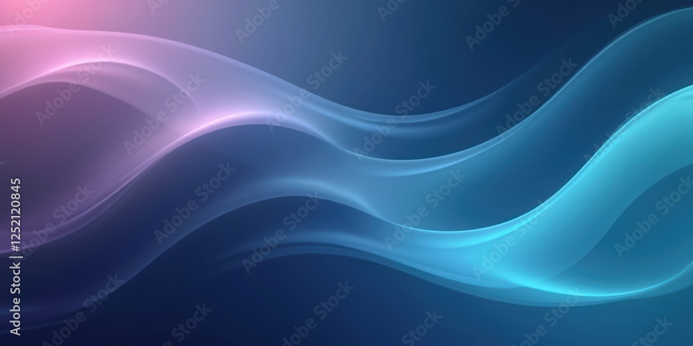 Poster illustration of energy flow background with glowing wavy lines in blue, purple tones. abstract gradi