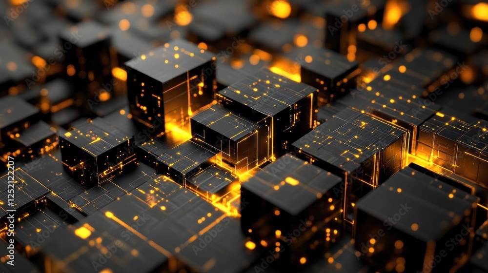 Aufkleber illuminated cubes abstract digital network structure