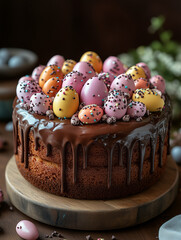A scrumptious Easter-themed cake, known as babovka, featuring a rich chocolate glaze