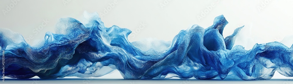 Aufkleber flowing blue fabric waves abstract art digital artwork studio setting side view fluid dynamics conce