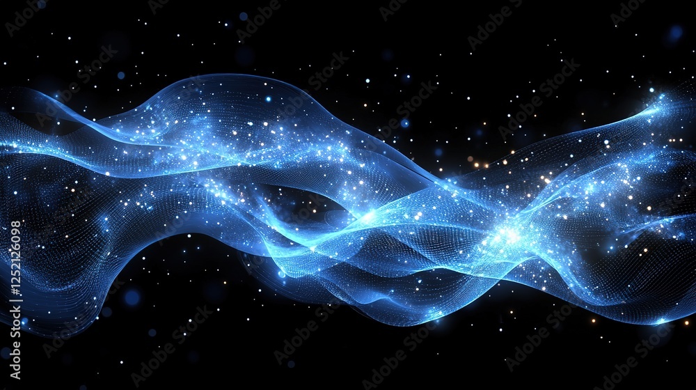 Poster dynamic blue wave motion abstract digital art virtual space high-tech environment digital viewpoint 