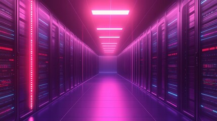 Fototapeta premium Exploring server technology data center digital infrastructure futuristic environment wide-angle view innovation concept