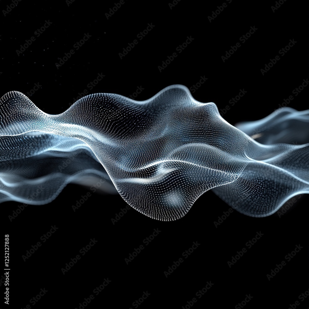 Poster dynamic wave patterns in digital space abstract visualization computer graphics futuristic close-up 