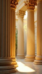 Obraz premium Ornate gold Corinthian column detail, sunlight gleam , architecture, sunlight