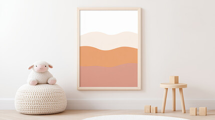 Pastel Abstract Landscape Nursery Wall Art with Toy