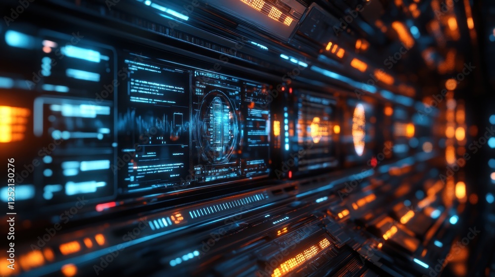 Poster futuristic interface displays advanced technology data