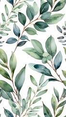 background print design fabric painted leaves olated watercolor illustration branch hand border floral seamless eucalyptus eucalyptus background white watercolor border card eucalyptus seamless leaf