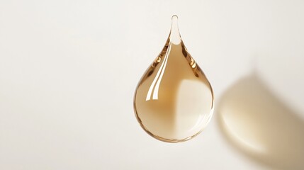 Single Drop of Cosmetic Serum with Shadow on White Background