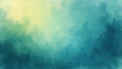 Fototapeta premium Watercolor abstract grunge background with blue green gradient, grainy texture, spray effect. Retro template, artistic blurry backdrop with bright light, perfect design with copy space.