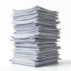 Stack of white office paper documents. Pile of paperwork, bureaucracy concept. Financial reports and files isolated. Overload work with heap of documents. Financial analytics concept.