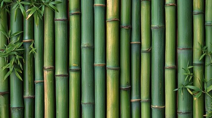 Obraz premium Lush Green Bamboo Fence Background Texture