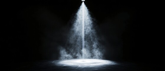 Dramatic Stage with a Single Overhead Spotlight and Thick Smoke. Copy space. Generative A