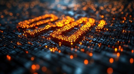 Glowing Orange Data Points on Dark Grid Background