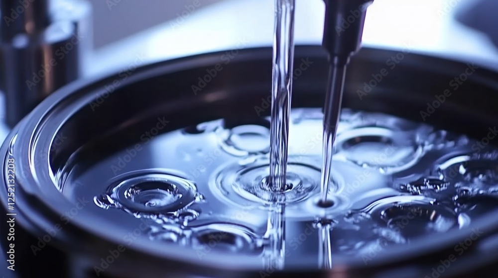 Poster a close-up of coolant being applied during a subtractive machining process.