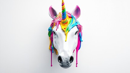 White Unicorn Head with Colorful Paint Drips