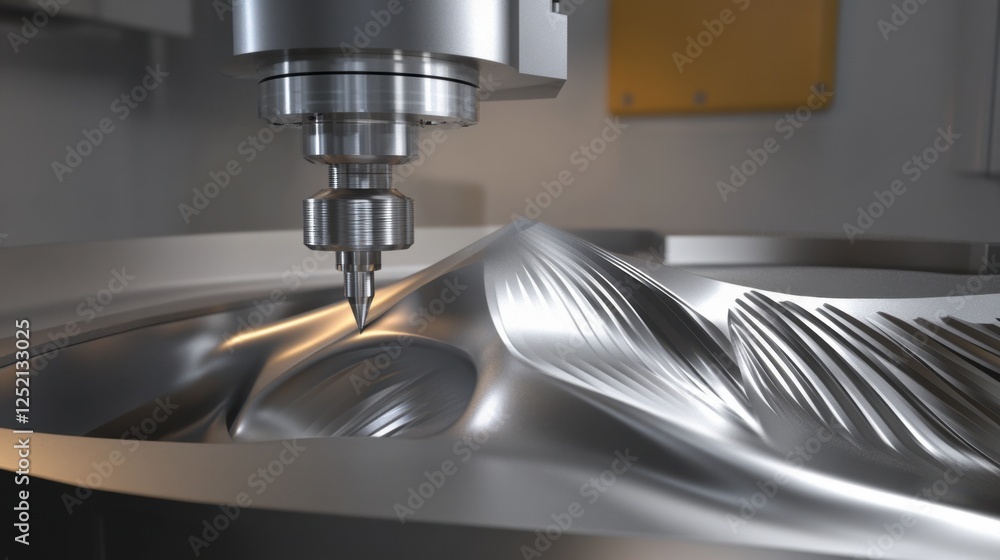 Poster a detailed view of a cnc machining process on a high-performance alloy.