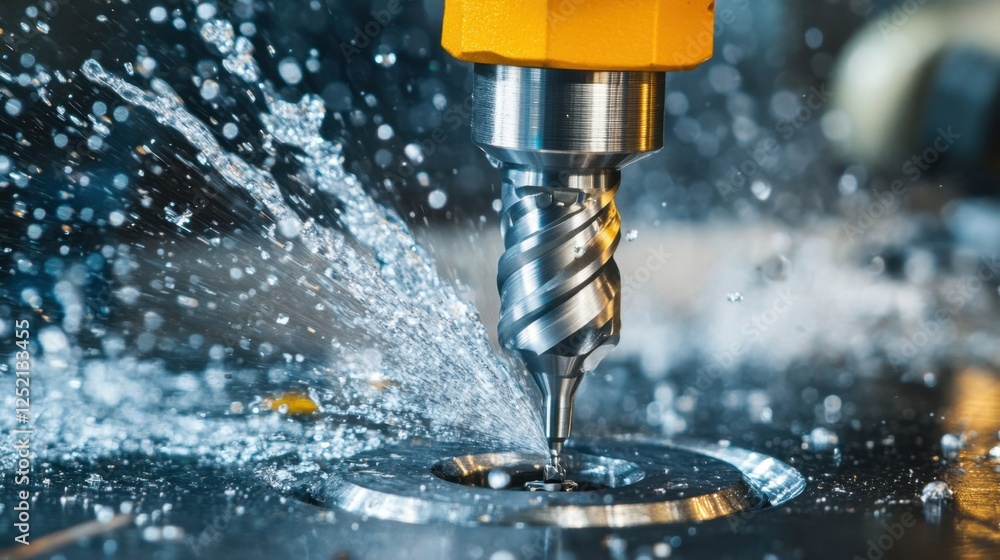 Poster a drill bit changing system inside an advanced machining center.